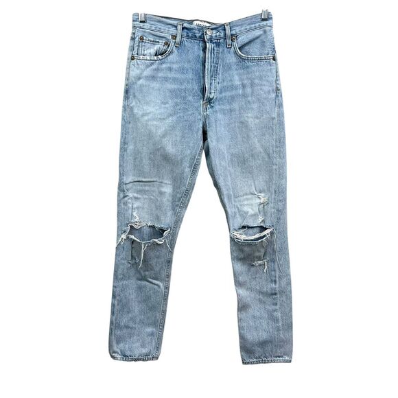 Agolde Denim - AGOLDE Womens Jeans Jamie High Rise‎ Distressed Light Wash Blue Button Fly Sz 26